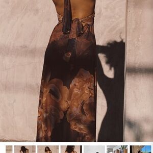12th Tribe Backless Floral Maxi Dress - Brown and Tan